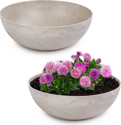 Produktbild von Runde bauchige 37 cm Pflanzschale für draussen, sand marmoriert