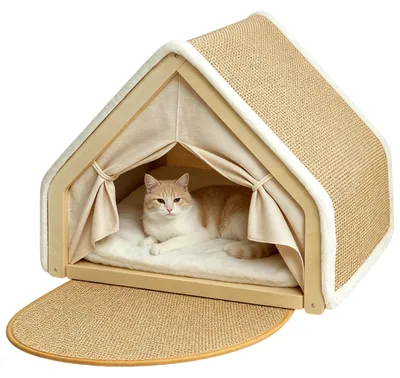 Katzenhaus mit Sisal-Kratzfläche, 50x40x40 cm, beige