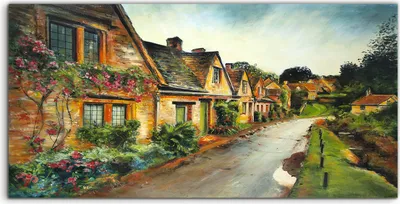 Produktbild von Coloray Acrylbild 100x50  Wandbild Acrylbilder Kunst Bild Dorf bunte Straße Häuser