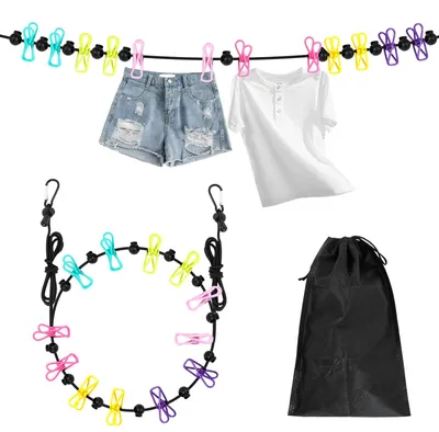 Elastische Wäscheleine mit 12 Clips, 1,8–3 m, für Camping & Reisen