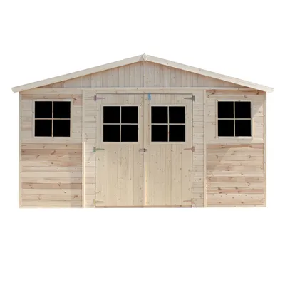 Produktbild von Drevený záhradný prístrešok - Sklad s oknami - V246 x 418 x 220 cm/ 8 m² Prístrešok z prírodnej drevotriesky - Záhradná dielňa - TIMBELA M332