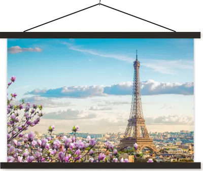 Produktbild von MuchoWow® Textilposter Eiffelturm - Blüte - Frühling 150x100 cm mit schwarzem Rahmen - Schlafzimmer