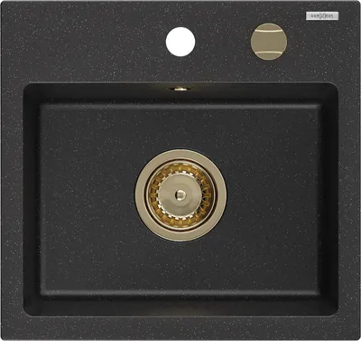 Produktbild von Mexen Milo 1-Becken-Granit-Spüle 435 x 410 mm, Schwarz/Silbermetallic, Siphon Gold - 6505441000-73-G