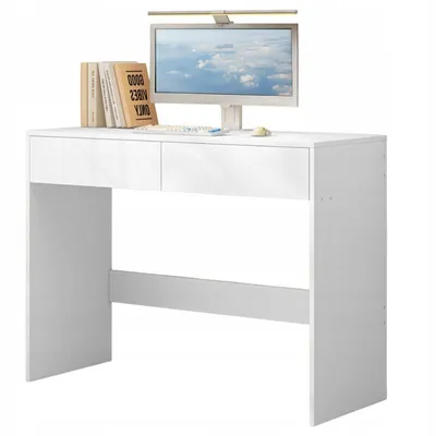 Zdjęcie produktu dla Nowoczesne białe biurko komputerowe z 2 szufladami, styl loft, 100 cm