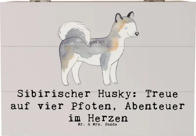 Produktbild von Mr. & Mrs. Panda Box Sibirischer Husky 22 x 15 cm - Grau Pastell - Geschenk, Truhe, geschenkkiste, Hunderassen Charakter, Loyalität, Hunderasse, Abenteuer, Vielfalt