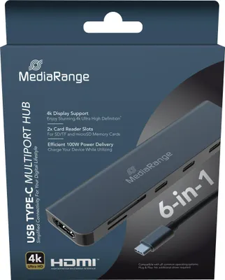 Produktbild von MediaRange HUB USB-C 6 in 1 Multiport Adapter, silber