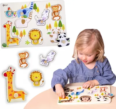 Produktbild von CLASSIC WORLD Tierpuzzle aus Holz mit Pins Match the Shapes Puzzle 8 Teile