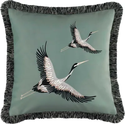 Zdjęcie produktu dla Poszewka na poduszkę - 45 x 45 cm - Zielony - Antracyt - Poliester - z zamkiem błyskawicznym i frędzlami