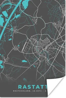 Produktbild von MuchoWow® Poster Blau - Deutschland - Karte - Stadtplan - Rastatt 120x180 cm - Kunstposter