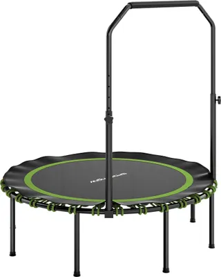Produktbild von Fitness-Trampolin mit verstellbarem Handlauf, Sport-Trampolin für drinnen und draußen, Stahl, Kunststoff, Grün