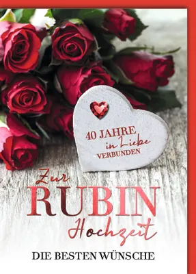 Produktbild von 40. Hochzeitstag Rubinhochzeit Glückwunschkarte mit Umschlag weißes Holzherz Rosen 40 Jahre in Liebe verbunden