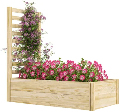 Image de Outsunny Jardiniššre avec treillis carršŠ potager en bois 115 x 60 x 110 cm effet bois naturel