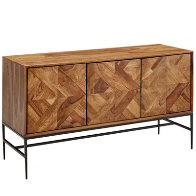 Produktbild von WOHNLING Sideboard 123x70x45 cm Sheesham Massivholz / Metall Anrichte mit Türen Industrial Kommode Kommodenschrank Holz Modern Standschrank Wohnzimmer