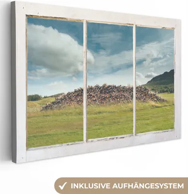 Produktbild von OneMillionCanvasses® - Leinwandbilder - 150x100 cm, Durchblick - Baumstämme - Wolken, Wandbilder Kunstdruck Wanddekoration