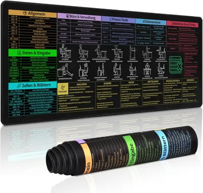 Imagen del producto de Alfombrilla de ratón grande, de 80 x 30 cm, antideslizante, con atajos de teclado de Excel, ideal para oficina y hogar