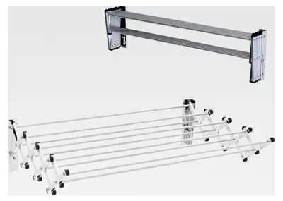 Produktbild von Einziehbarer Wäschetrockner zur Wandmontage, Wäscheständer mit 8 Stangen, Handtuchhalter aus Edelstahl, Trockenregal für Waschküche, Bad, Balkon, Belastbarkeit 25 kg, Silber (50-86 x 63 x 22 cm)