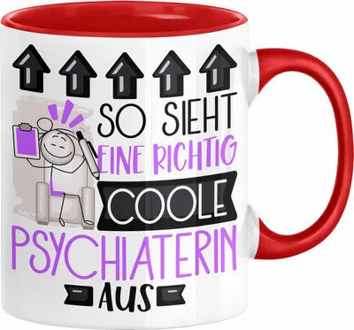 Produktbild von Psychiaterin Geschenk Tasse Geschenkidee für Psychiaterin Geburtstag Weihnachten Spruch So Sieht Eine Richtig Coole Psychiaterin Aus Kaffee-Becher  (Rot)