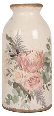 Imagen del producto de Jarrón Clayre & Eef, diámetro 8 cm, altura 16 cm, color beige, cerámica, para flores