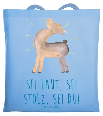 Produktbild von Mr. & Mrs. Panda Tote Bag Sei du Mutig - Sky Blue - Geschenk, selbstbewusst, Zuversicht, Trost, stolz, Authentizität, liebevoll handgefertigt, Jutebeutel, festival tasche