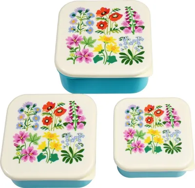 Produktbild von Snack Box 3-tlg. Wild Flowers Kunststoff Wildblumen ca.11,5x11,5x5,5cm(große Box)