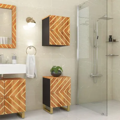 Produktbild von vidaXL Badschrank Braun und Schwarz 38x33,5x58 cm Massivholz Mango