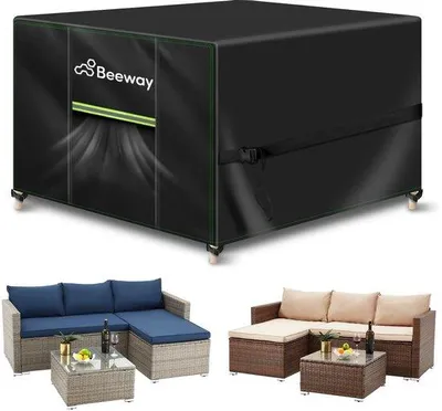Zdjęcie produktu dla Wodoodporny pokrowiec na meble ogrodowe, 200 x 200 x 90 cm, tkanina Oxford, ochrona przed promieniowaniem UV, odporny na zimę