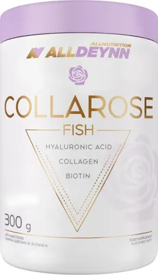 A white container of ALLDEYNN COLLAROSE FISH powder with gold lettering and a purple lid.
