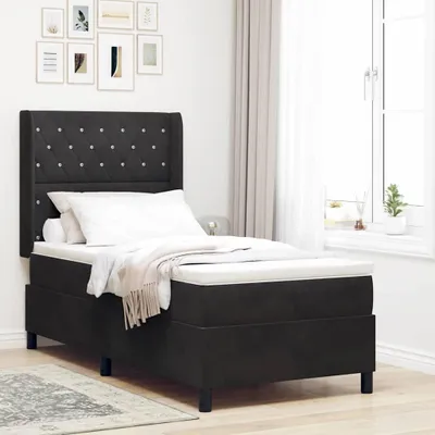 Image de Lit à plateau-suspendu "Exclusive" avec matelas et éclairage LED, couleur noire, dimensions 90 x 190 cm, revêtement en velours
