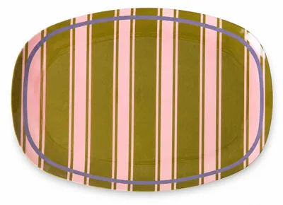 Produktbild von RICE Melaminteller Streifen oliv rosa lila 30 cm