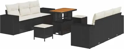 Image de Ensemble de canapés de jardin vidaXL, noir et crème, en polyrotin