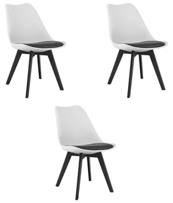 Productafbeelding van Stoel - Leobert - Mark - Wit/Zwart/Zwarte poten - 49 x 43 x 82 cm - Lot van 3