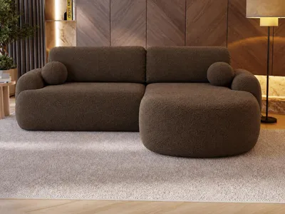 Produktbild von GrainGold Ecksofa L-Form Aurio Rechts - Ecksofa mit Schlaffunktion, Bettkasten - Moderne Ecksofa, Wohnzimmer Sofa - Eckcouch Braun (Lambi 04)