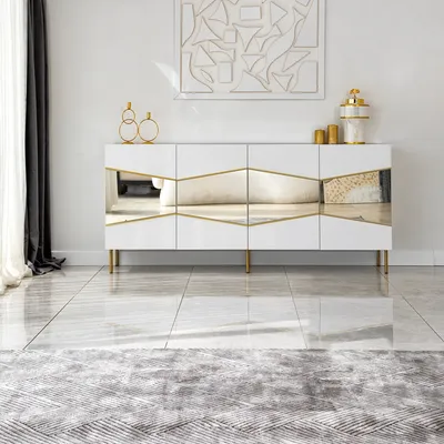 Produktbild von Skye Decor, Nice - White, Gold, Konsole, 100 % MELAMINBESCHICHTETE SPANPLATTEN, Weiß, 180 x 40 x 80 cm