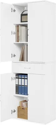 Produktbild von Aktenschrank, Schrank mit Schublade Türen, Mehrzweckschrank Kleiderschrank Küchenschrank Büroschrank Hochschrank, 60x180x34 cm, weiß