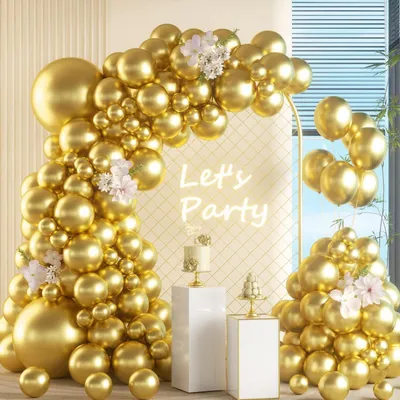 Immagine prodotto di Ghirlande di palloncini dorati, 105 pezzi, da 5-18 pollici, in lattice metallizzato, ideali per decorazioni di compleanni e matrimoni
