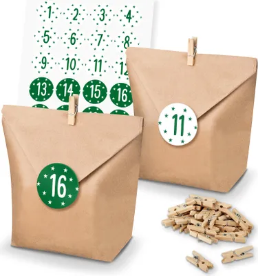 Produktbild von itenga SET Adventskalender 24x Tüten + Klammern + Zahlensticker (Z38)