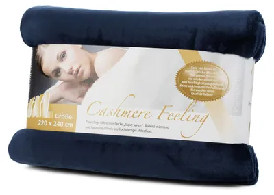 Produktbild von GÖZZE Premium Cashmere Feeling Wohndecke flauschige antistatische Mikrofaser-Kuscheldecke in Cashmere-Feeling Qualität Marine Blau 220 x 240 cm