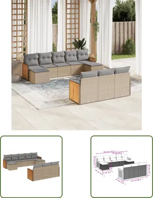 Produktbild von The Living Store 10-tlg. Garten-Sofagarnitur mit Kissen Beige Poly Rattan