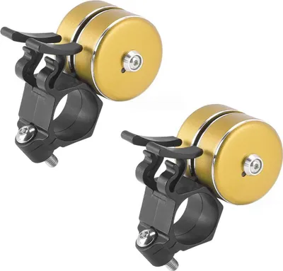 Image de set de 2 sonnettes de vélo fortes | Sonnette de vélo VTT - couleur : or | Sonnette à main universelle | E-Bike, Citybike klaxon de vélo au guidon | Corne de vélo de course avec un beau son fort | Sonnette de guidon - double cloche