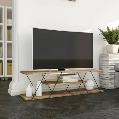 Image de Desdemona - Meuble TV, 120x30x33h cm Marron, 3 étagères
