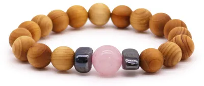 Imagen del producto de Pulsera de Cedro - Chakra del corazón - Cuarzo Rosa
