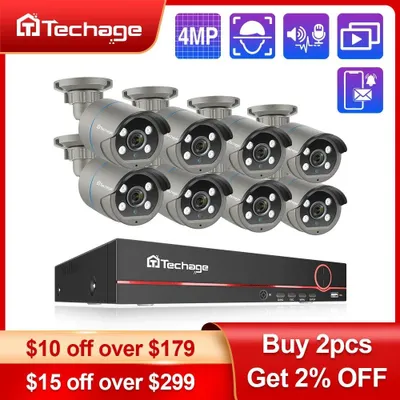 Imagen del producto de Sistema de seguridad CCTV de 8 canales, resolución HD de 4MP, con cámaras PoE, visión nocturna y audio bidireccional