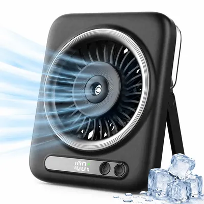 Produktbild von Tischventilator mit Akku 6000mAh, USB Mini Ventilator mit Sprühnebel & 5 Stufen, leiser Luftkühler, tragbar für Büro & Zuhause