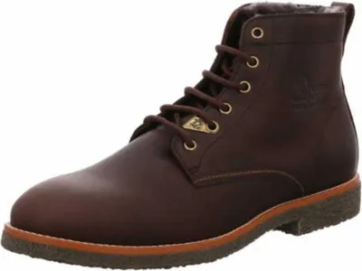 A single brown leather boot is shown against a white background.