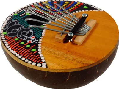 Produktbild von Musikinstrument aus Holz, Musik Percussion Rhythmus Klang Instrument, Handgearbeitet aus Kokosnuss - Kalimba 2, Braun, 5*15*15 cm, Musikinstrumente