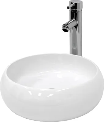 Produktbild von LuxeBath Waschbecken Aufsatzwaschbecken Rund, Ø35x12 cm, Weiß, aus Keramik, inkl. Ablaufgarnitur ohne Überlauf