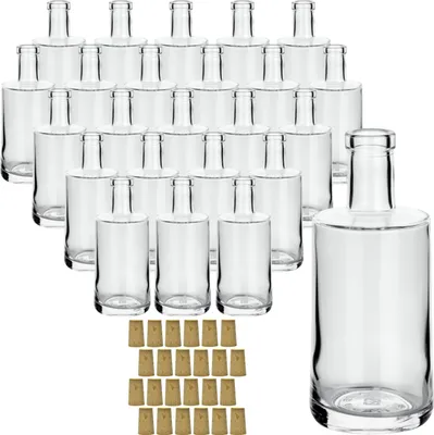 Produktbild von gouveo 24er Set Glasflaschen 250 ml Prim mit Korken (SK) - Kleine Flaschen 0,25 l aus hochwertigem Glas mit Korken - Glasflasche mit Korkverschluss