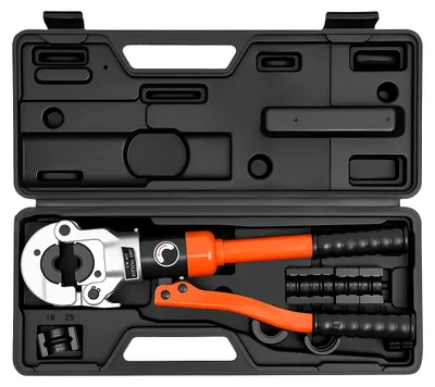 Immagine prodotto di Pinza idraulica per crimpare - Pressa per tubi in rame da 12 a 28 mm - 80 kN 8T - Testa girevole a 360° - Impugnatura ergonomica - Arancione