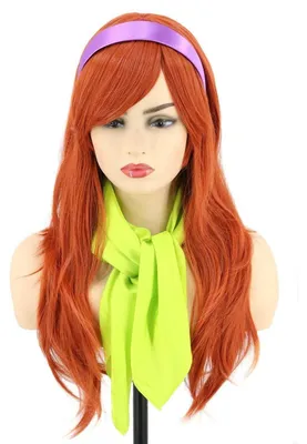 Produktbild von Perücke Lang Gewellt Orange Kunsthaar mit Haarreif & Schal Cosplay Halloween Kostüm