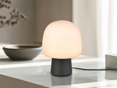 Produktbild von Kleine LED Tischlampe mit Glas Lampenschirm Weiß, Fensterbank Pilzlampe dimmbar